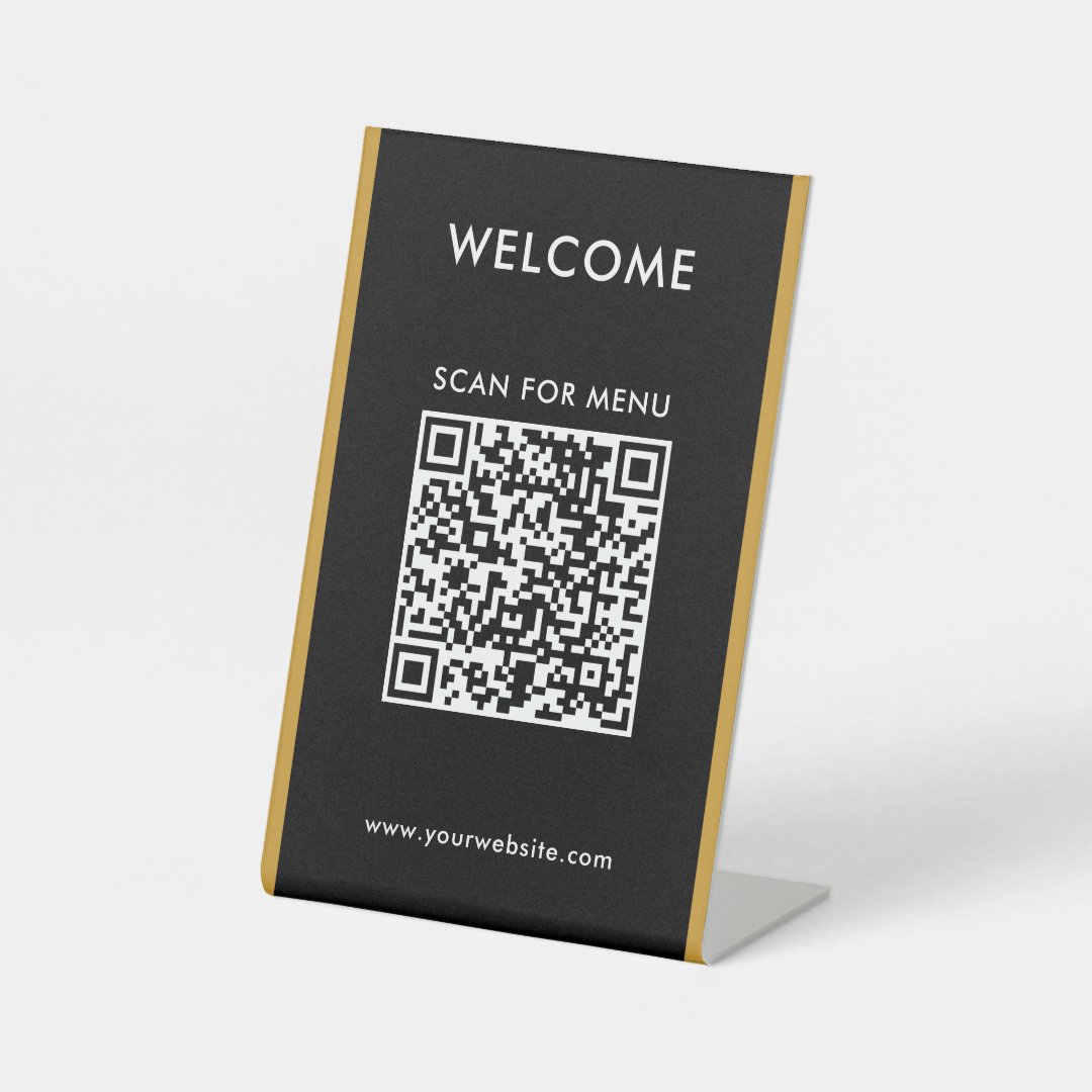 Custom QR Code Text Modern Business Pedestal Sign Zazzle