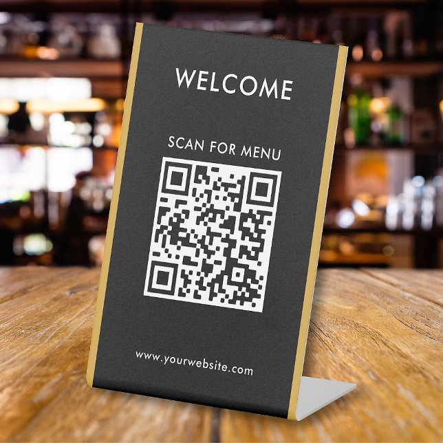 Custom QR Code Text Modern Business Pedestal Sign (Creator Uploaded)