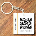 Custom QR Code Text Modern Gold White Business Keychain<br><div class="desc">Upload a QR code, add text, and easily create your personalized keychain. Click CUSTOMIZE FURTHER to change the background color or text color. You can TRANSFER this DESIGN on other Zazzle products and adjust it to fit most of the Zazzle items. Standard Studio designs are made in high-resolution vector graphics...</div>