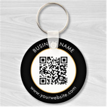 Custom QR Code Text Modern Gold White Business Keychain