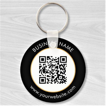 Custom Qr Code Text Modern Gold White Business Keychain by Standard_Studio at Zazzle
