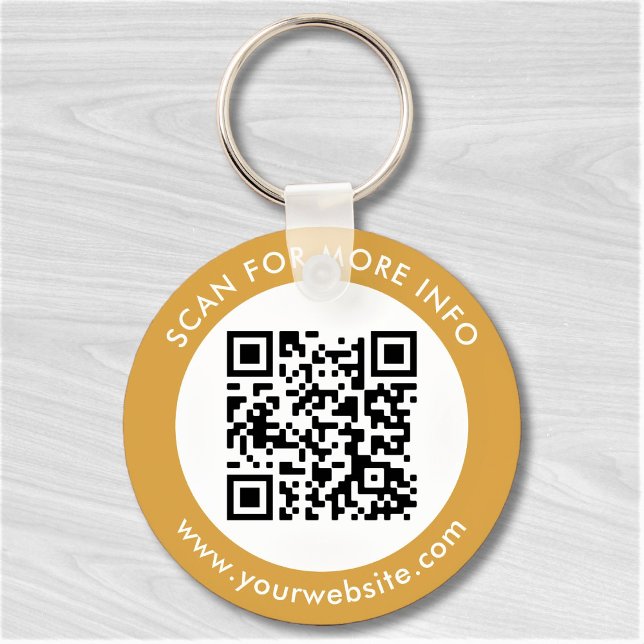 Custom QR Code Text Modern Gold White Business Keychain (Creator Uploaded)