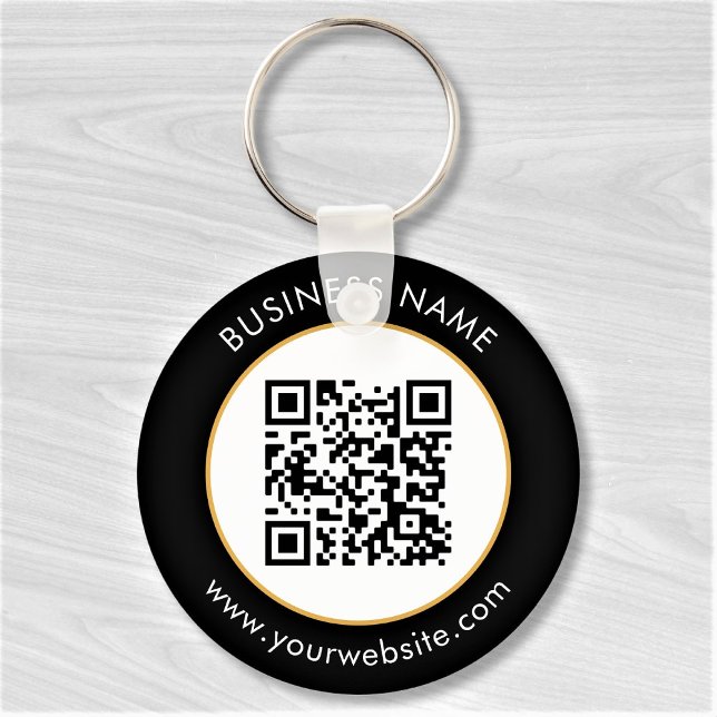 Custom QR Code Text Modern Gold White Business Keychain (Creator Uploaded)