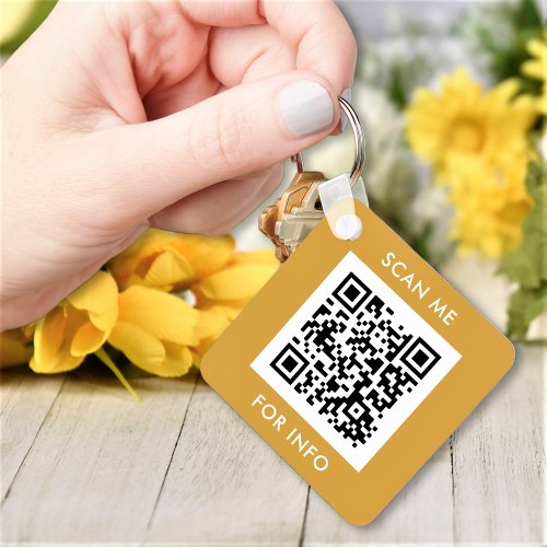 Custom QR Code Text Modern Gold White Business Keychain
