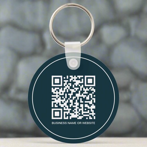 Custom QR Code Text Promotional Swag Navy Blue Keychain