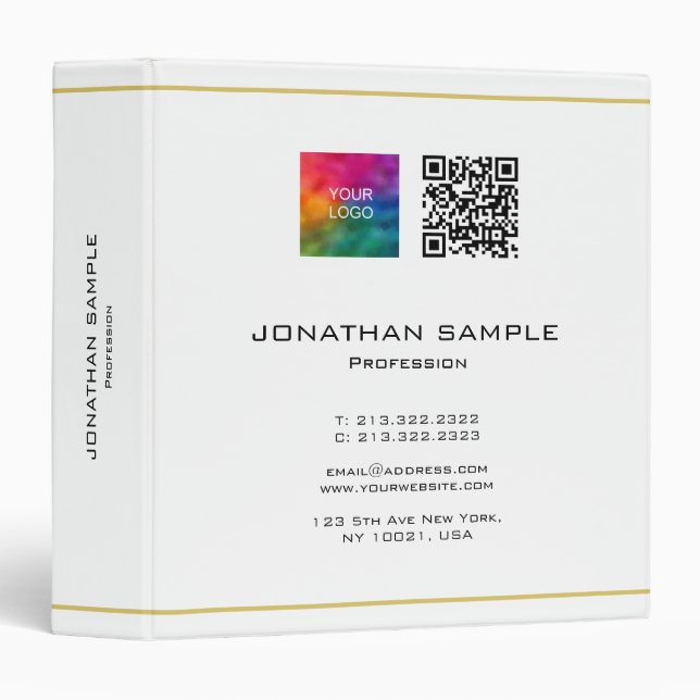 Custom QR Code Text Upload Company Logo Template 3 Ring Binder (Front/Spine)