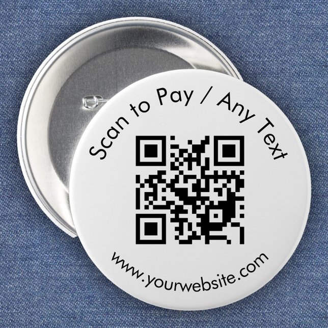 Custom QR Code / Text White  Button (Creator Uploaded)