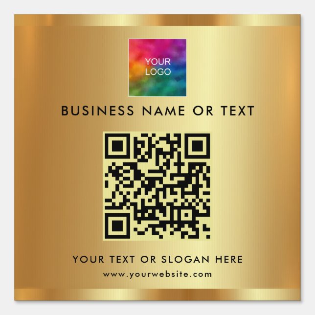 Custom QR Code Upload Company Logo Faux Gold Yard Sign (Front)