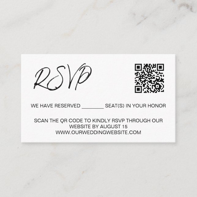 Custom QR code wedding website Reserved seats  Enclosure Card (Front)