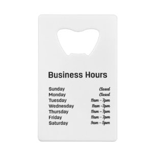 Custom QR Code with Business Hours Credit Card Bottle Opener