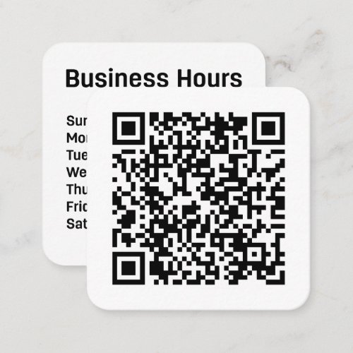 Custom QR Code with Business Hours Square Business Card