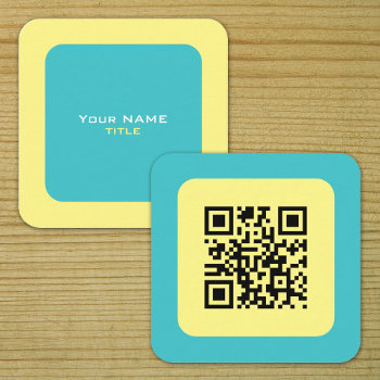 Custom Qr Code Yellow And Blue Square Business Card by JerryLambert at Zazzle