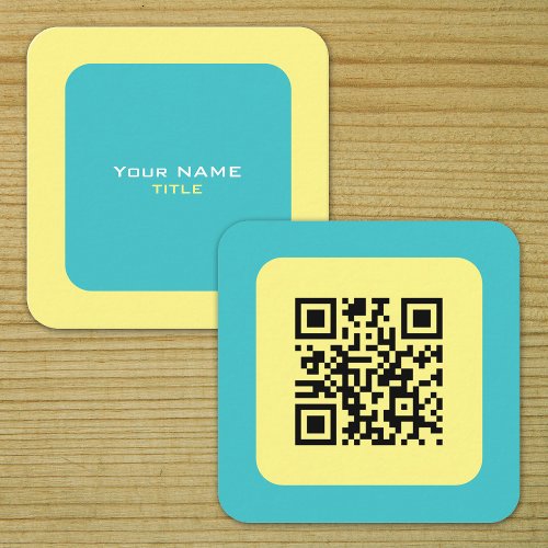 Custom QR Code Yellow and Blue Square Business Card