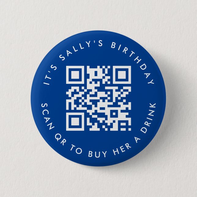 Custom Qr codes Cash App Birthday Pin, Blue Button (Front)