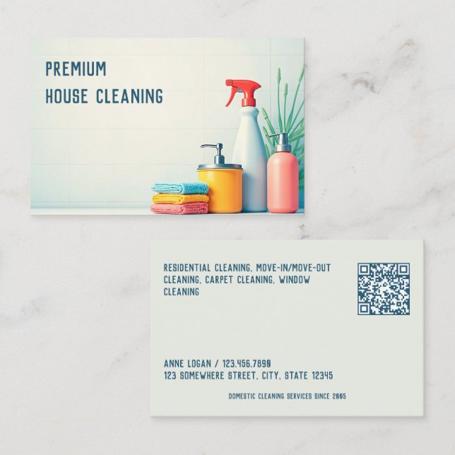 Custom QR House Cleaning Business Card (Front/Back)