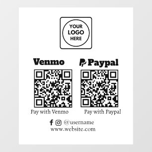 Custom QR Payment   Venmo & PayPal Logo Display Window Cling