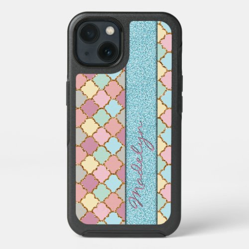 Custom Quatrefoil Art Mosaic Pattern Glitter Look iPhone 13 Case
