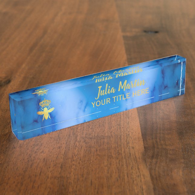 Custom QUEEN BEE Aesthetic Blue Holder Desk Name Plate (Side)