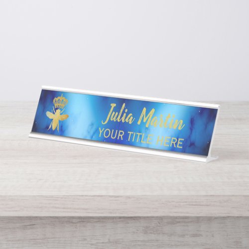 Custom QUEEN BEE Aesthetic Blue NameplateHolder Desk Name Plate