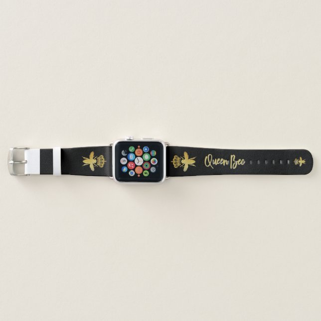 Custom QUEEN BEE Black & Gold Sash  Apple Watch Band (Front)