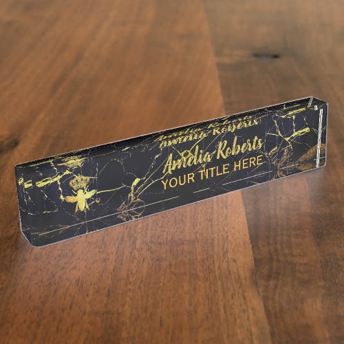 Custom QUEEN BEE Gold Black Marble Holder Desk Name Plate