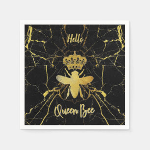 Custom QUEEN BEE Gold Marble Beverage Cocktail Napkins
