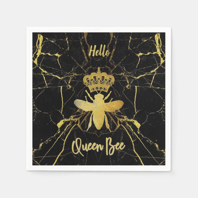 Custom QUEEN BEE Gold Marble Beverage Cocktail Napkins (Front)