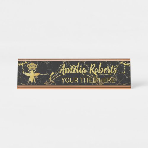 Custom QUEEN BEE GoldBlack Marble NameplateHolder Desk Name Plate