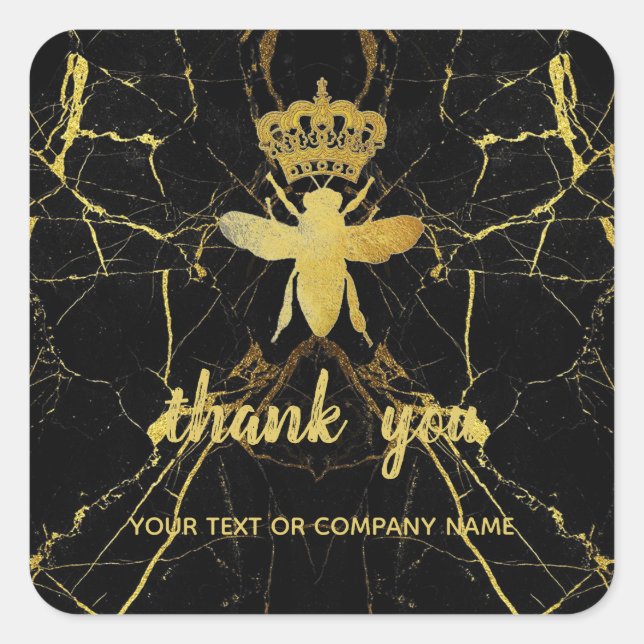 Custom QUEEN BEE Marble Small Business Thank You Square Sticker (Front)