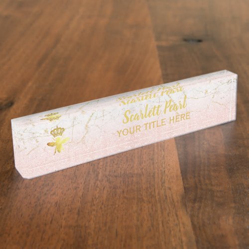 Custom QUEEN BEE Rose Gold Marble Nameplate Holder