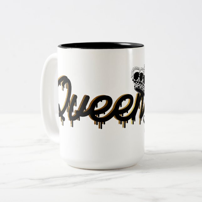 Custom Queen Gold crown with Name  Two-Tone Coffee Mug (Front Left)