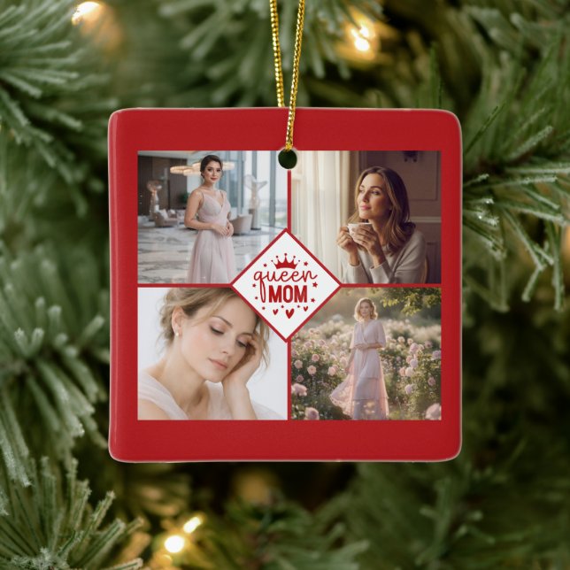 Custom Queen Mom Photo Collage Keepsake Ceramic Ornament (Tree)
