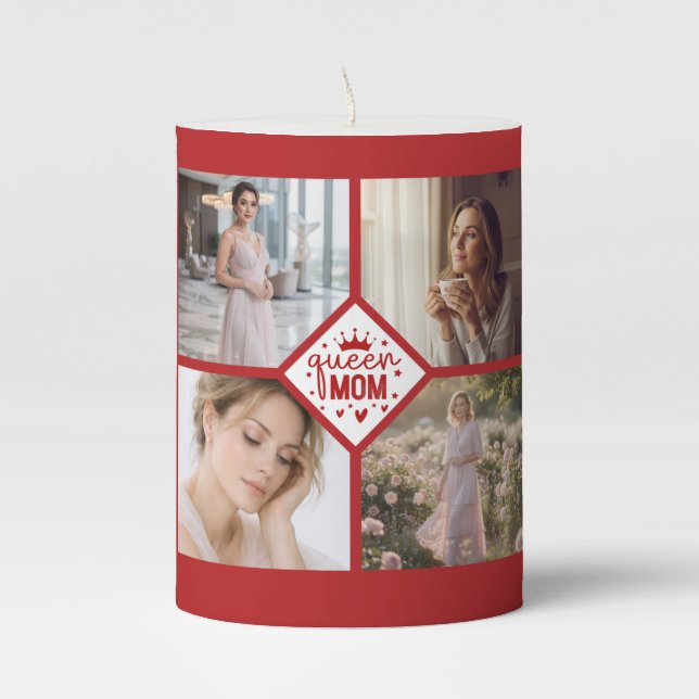 Custom Queen Mom Photo Collage Keepsake Pillar Candle (Front)