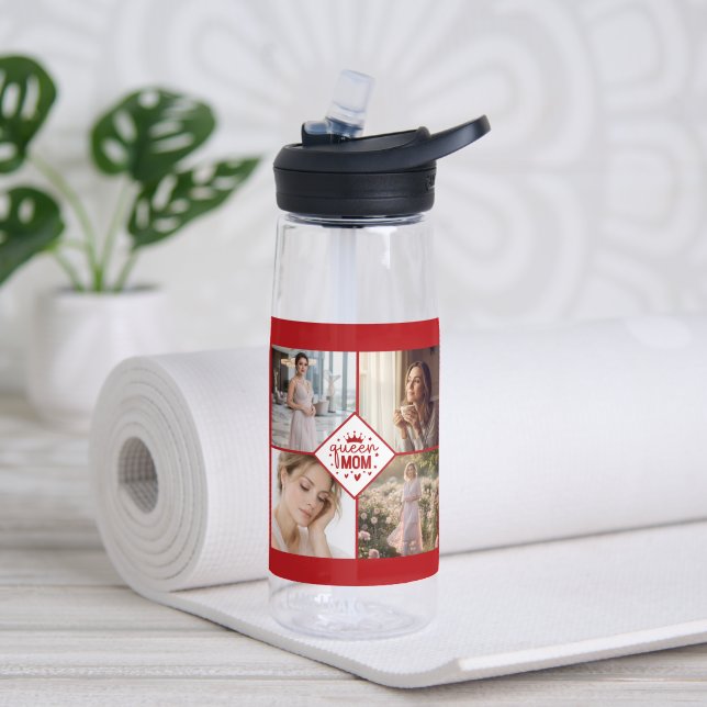 Custom Queen Mom Photo Collage Keepsake Water Bottle (Yoga (Rotated))