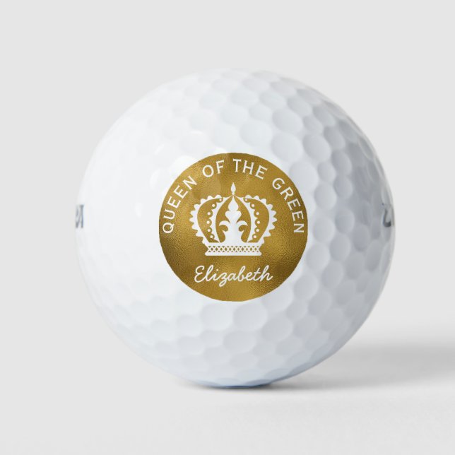 Custom Queen of the Green Gold Crown  Golf Balls (Front)
