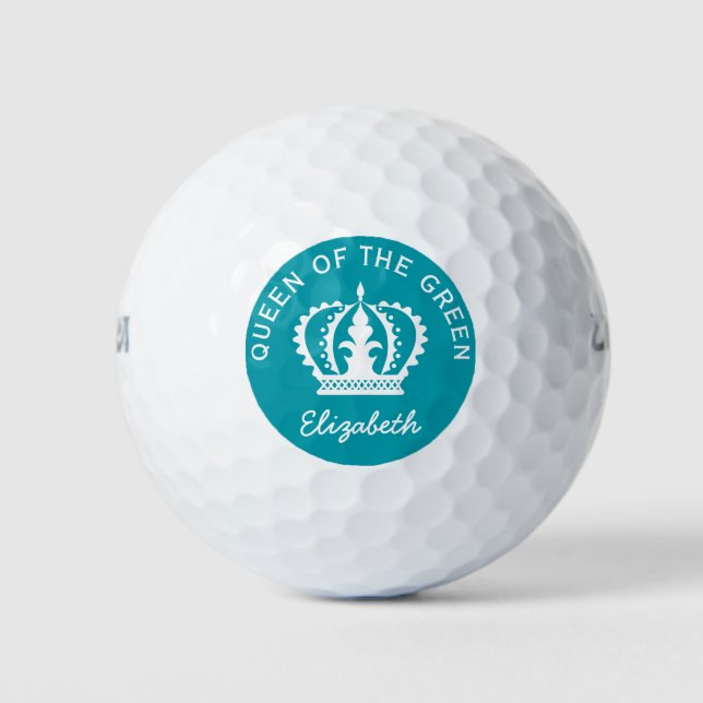 Custom Queen of the Green Teal Crown Golf Balls (Front)