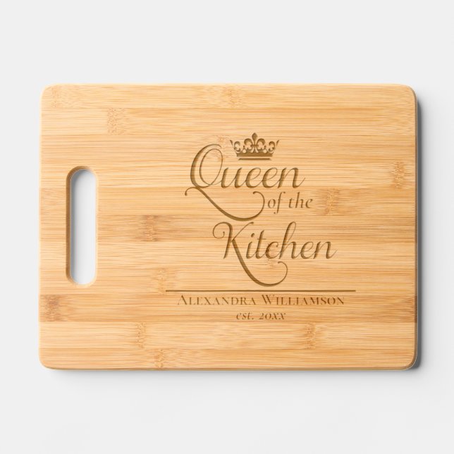 Custom Queen of the Kitchen Engraved Cutting Board (Front)