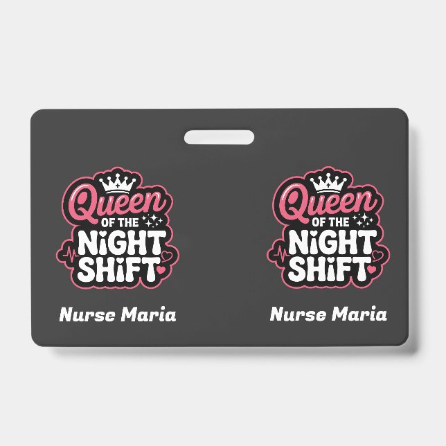 Custom Queen of the Night Shift Pink Nurse Crown Badge (Front)
