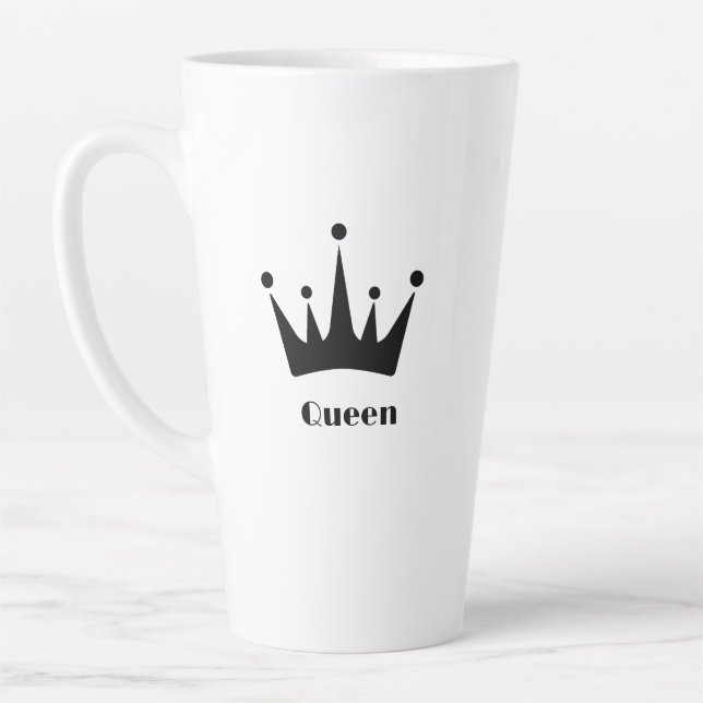 Custom Queen Text Black Color Crown Image Latte Mug (Left)
