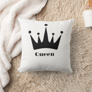 Custom Queen Text Black Color Crown Image Throw Pillow