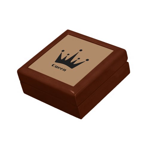 Custom Queen Text Black Crown Wooden Jewelry Keeps Gift Box
