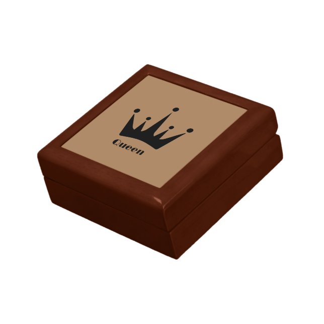 Custom Queen Text Black Crown Wooden Jewelry Keeps Gift Box (Side)