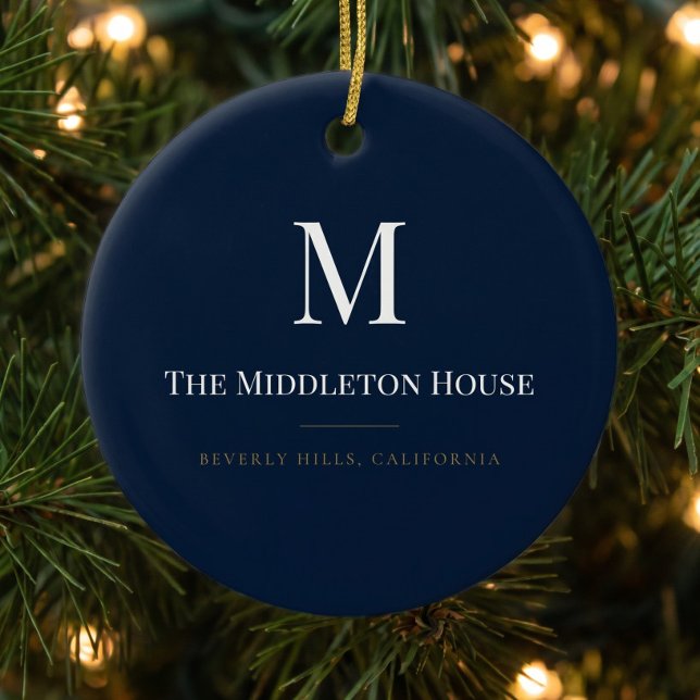 Custom Quiet Luxury Estate Monogram Christmas Ceramic Ornament (Creator Uploaded)