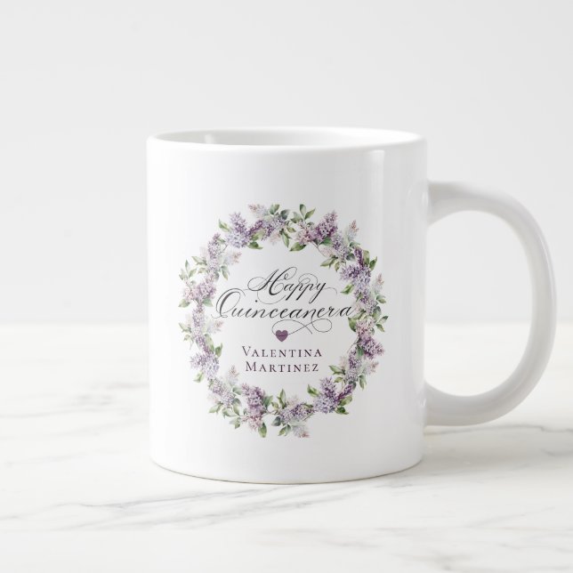 Custom Quinceanera Birthday Gift Purple Lilac Giant Coffee Mug (Right)