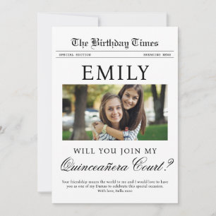 Custom Quinceañera Court Proposal Newspaper Card