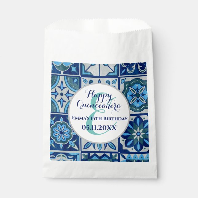Custom Quinceanera Gift idea Monogram Name Azulejo Favor Bag (Front)