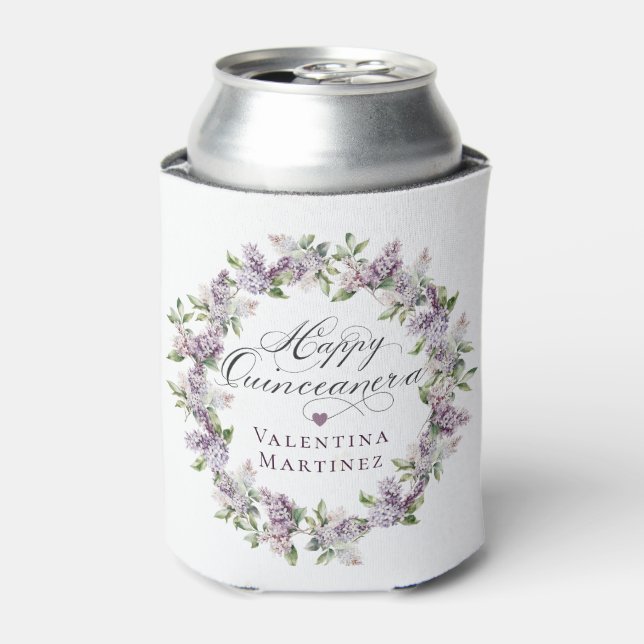 Custom Quinceanera Purple Lilac Spring Flower Can Cooler (Can Front)
