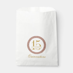 Custom Quinceanera Rose Gold Glitter Treat Favor Bag