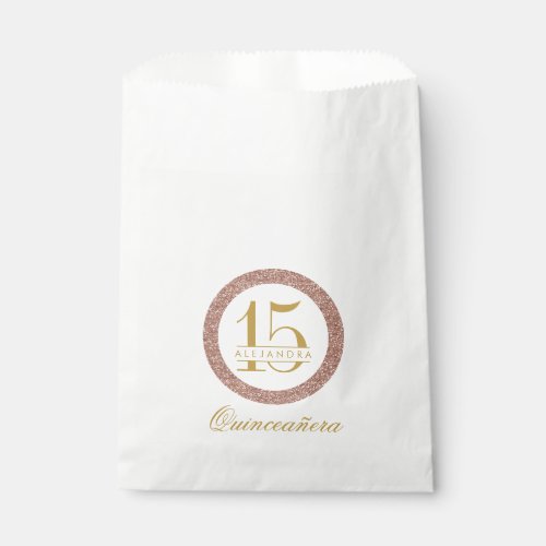 Custom Quinceanera Rose Gold Glitter Treat Favor Bag