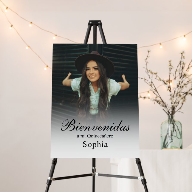 Custom Quinceañera Welcome Sign with Photo (In Situ (Stand))